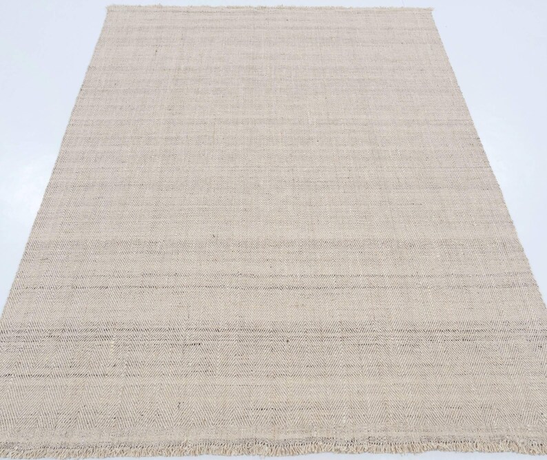 Geweven Cumulus-wollen vloerkleed met ribbels, crèmekleurig, handgeweven, richtingsgebonden, crèmekleurig vloerkleed 8x10 afbeelding 3