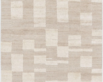 Warm Grain Cascade Camel wollen vloerkleed, handgeknoopt met een gestructureerd tribaal weefsel, warm camelkleurig vloerkleed 8x10