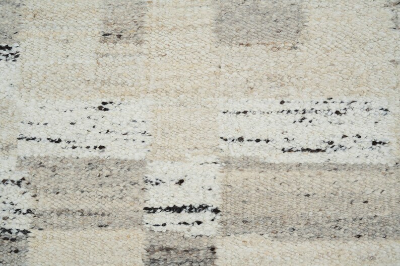 Varm, narvfärgad krämig ullmatta, handvävd texturerad tribalväv, krämfärgad matta 8x10 bild 4