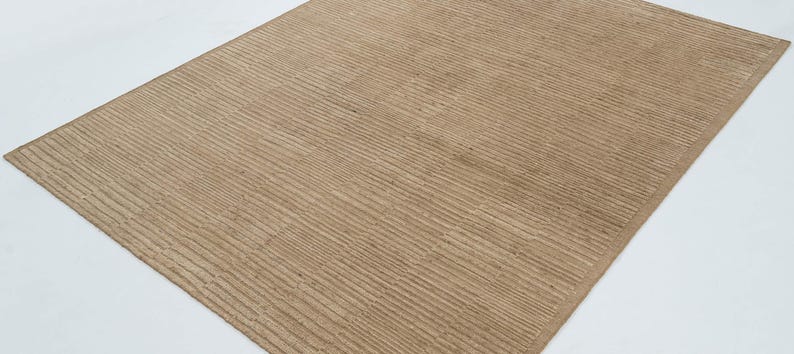 Deep Pile Crest Camel Wool Rug, Hand-Knotted Plush High-Low Pile, Warm Camel Area Rug 8x10 image 3