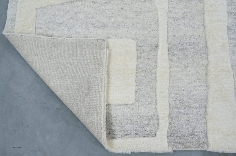Warm Grain Cleary Ivory wollen vloerkleed, handgeknoopt met een gestructureerd tribaal weefsel, ivoorkleurig crèmekleurig vloerkleed 8x10 afbeelding 5