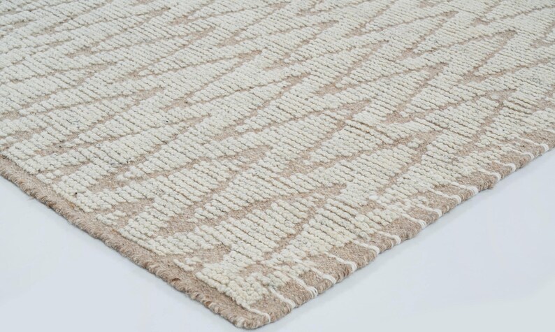 Warm Grain Breeze Elfenbeinfarbener Wollteppich, handgeknüpft, strukturiertes Tribal-Webmuster, elfenbeinfarbener Teppich 8x10 Bild 7