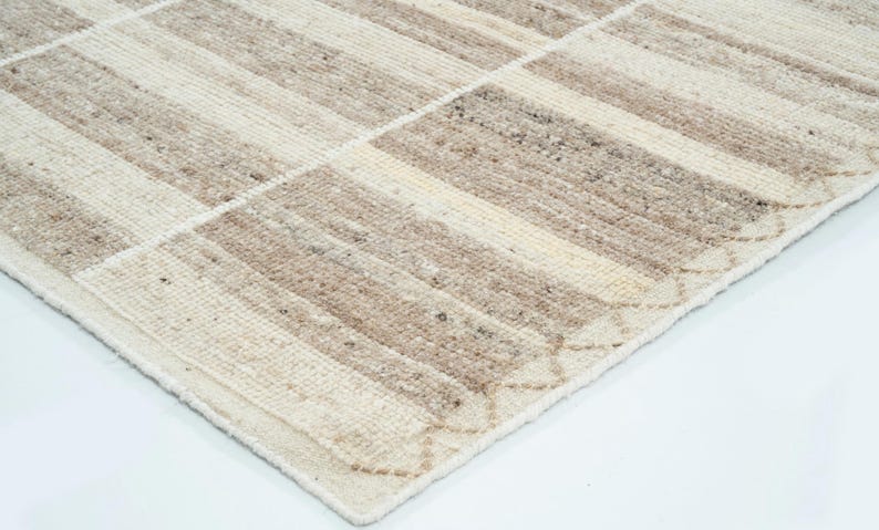 Deep Pile Copse Cream Wool Rug, Hand-Knotted Plush High-Low Pile, Cream Area Rug 8x10 image 1