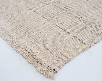 Geweven Cumulus-wollen vloerkleed met ribbels, crèmekleurig, handgeweven, richtingsgebonden, crèmekleurig vloerkleed 8x10