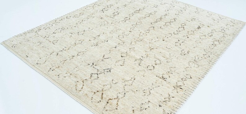 Tapis Warm Grain Candle en laine ivoire, tissage tribal texturé noué à la main, tapis crème ivoire 8x10 image 6