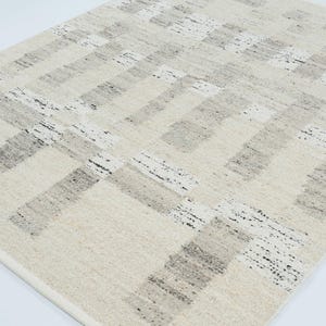 Varm, narvfärgad krämig ullmatta, handvävd texturerad tribalväv, krämfärgad matta 8x10 bild 6