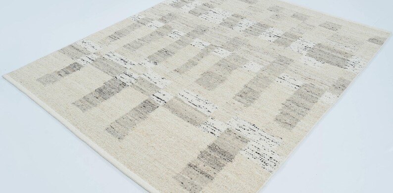 Varm, narvfärgad krämig ullmatta, handvävd texturerad tribalväv, krämfärgad matta 8x10 bild 6