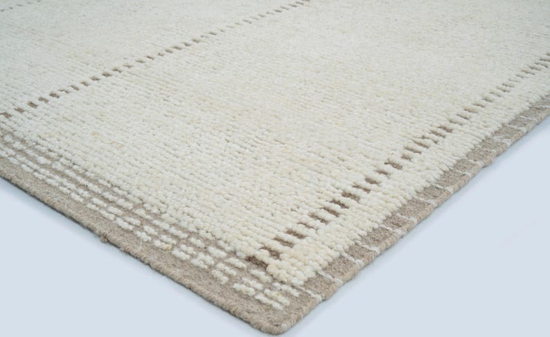 Warm Grain Clover Ivory Wool Rug, Hand-Knotted Textured Tribal Weave, Ivory Cream Area Rug 8x10 image 6