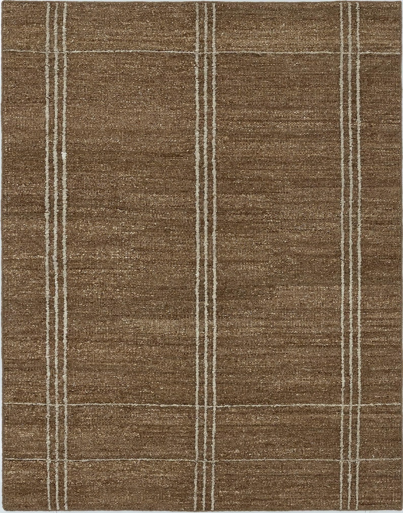 Woven Ridge Basalt Cream Wool Rug, Hand-Woven Ribbed Directional Weave, Cream Area Rug 8x10 image 1