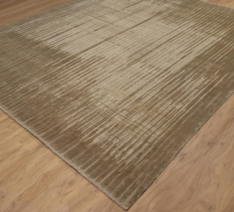 Still Water Beacon Wheat Wool Rug, Hand-Knotted Striated Sheen, Warm Gold Camel Area Rug 8x10 image 6