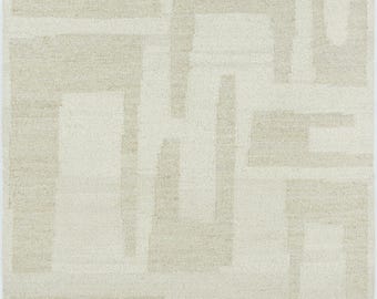 Varmkornig elfenbensfärgad ullmatta, handvävd texturerad tribalväv, elfenbenskrämfärgad matta 8x10