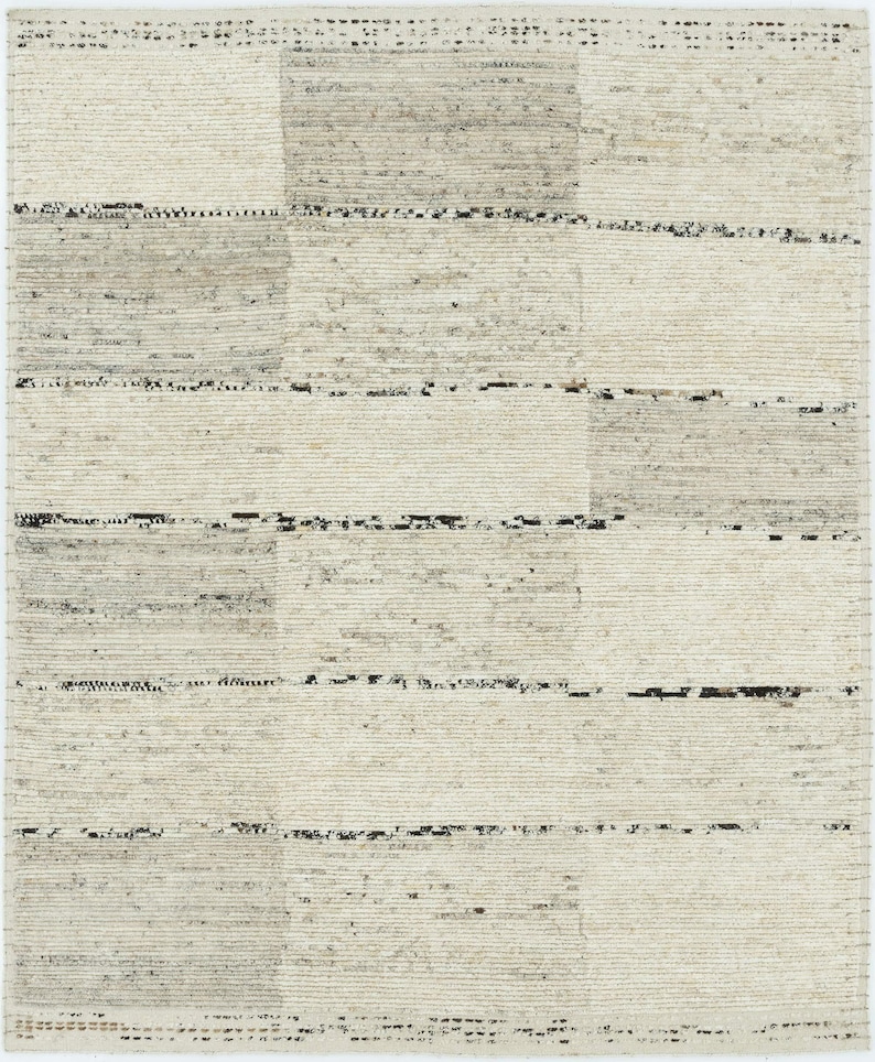 Warm Grain Boulder Cream wollen vloerkleed, handgeknoopt met een gestructureerd tribaal weefsel, crèmekleurig vloerkleed 8x10 afbeelding 2