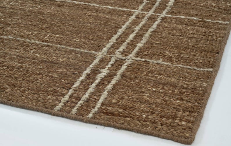 Woven Ridge Basalt Cream Wool Rug, Hand-Woven Ribbed Directional Weave, Cream Area Rug 8x10 image 6