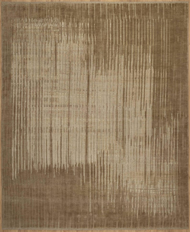 Still Water Beacon Wheat Wool Rug, Hand-Knotted Striated Sheen, Warm Gold Camel Area Rug 8x10 image 2