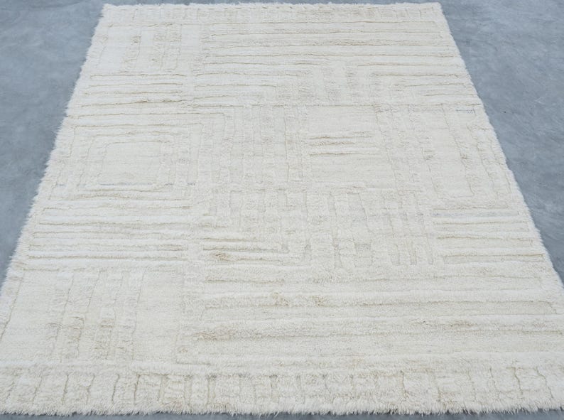 Alfombra de lana Warm Grain Chime color marfil, tejido tribal texturizado anudado a mano, alfombra de área color crema marfil de 8x10 imagen 2