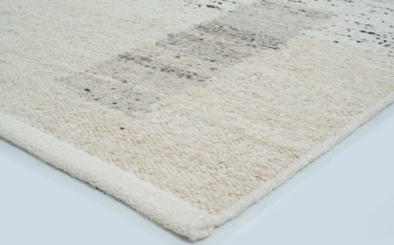 Varm, narvfärgad krämig ullmatta, handvävd texturerad tribalväv, krämfärgad matta 8x10 bild 7