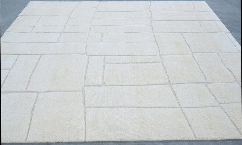 Quiet Weave Bramble Ivory Wool Rug, Hand-Knotted Tone-on-Tone Subtle Texture, Ivory Cream Area Rug 8x10 image 7