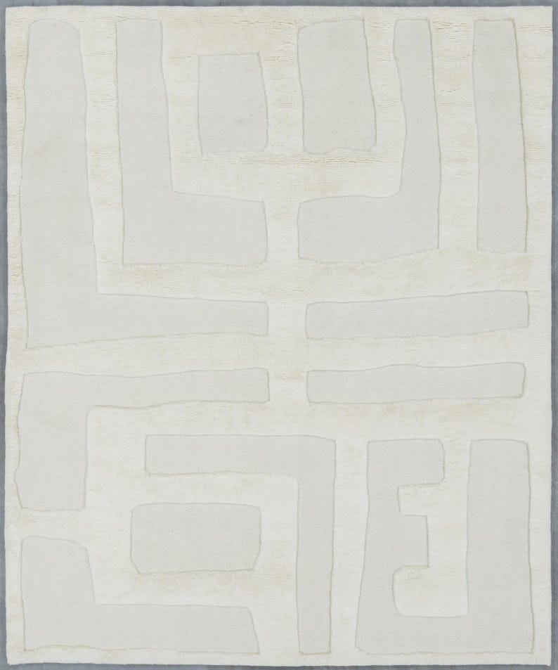 Tystvävd citrin elfenbensfärgad ullmatta, handknuten ton-i-ton subtil textur, elfenbenskrämfärgad matta 8x10 bild 2