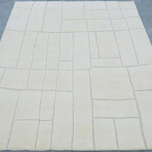 Quiet Weave Bramble Ivory Wool Rug, Hand-Knotted Tone-on-Tone Subtle Texture, Ivory Cream Area Rug 8x10 image 2