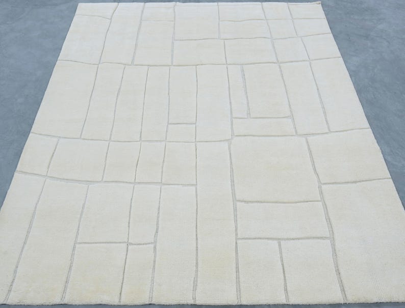 Quiet Weave Bramble Ivory Wool Rug, Hand-Knotted Tone-on-Tone Subtle Texture, Ivory Cream Area Rug 8x10 image 2
