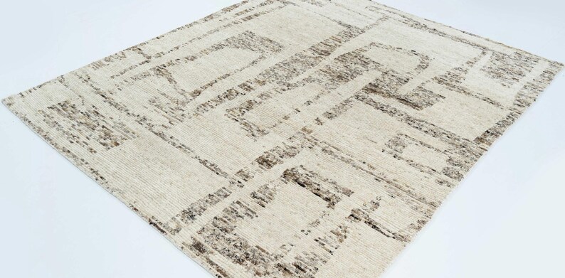Warm Grain Bench Ivory wollen vloerkleed, handgeknoopt, gestructureerd tribaal weefsel, ivoorkleurig crèmekleurig vloerkleed 8x10 afbeelding 6