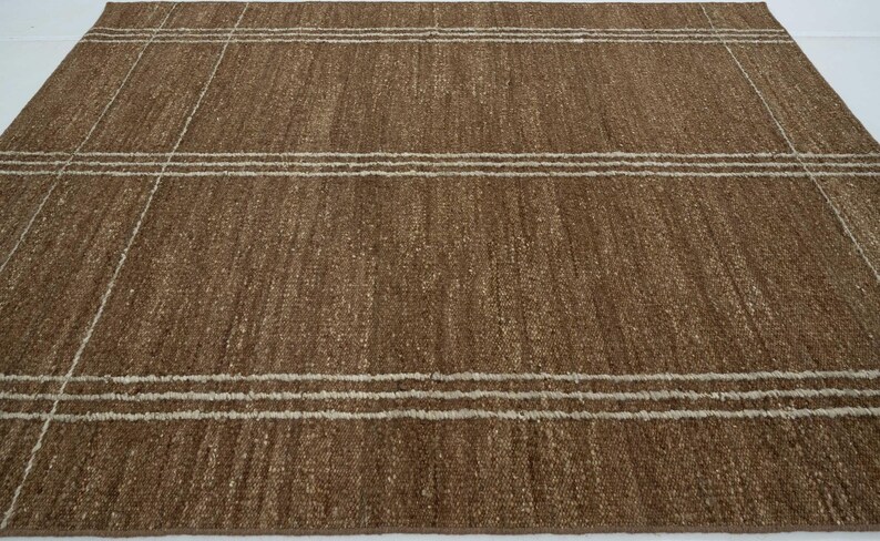 Woven Ridge Basalt Cream Wool Rug, Hand-Woven Ribbed Directional Weave, Cream Area Rug 8x10 image 7