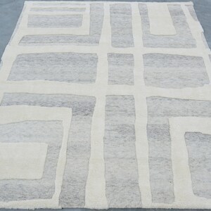 Warm Grain Cleary Ivory wollen vloerkleed, handgeknoopt met een gestructureerd tribaal weefsel, ivoorkleurig crèmekleurig vloerkleed 8x10 afbeelding 2