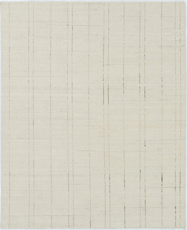Dywan wełniany Woven Ridge Arbor Ivory, tkany ręcznie, prążkowany, splot kierunkowy, kremowo-kość słoniowa, 8x10 zdjęcie 1