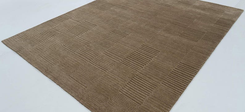 Deep Pile Cruise Sienna Wool Rug, Hand-Knotted Plush High-Low Pile, Burnt Sienna Area Rug 8x10 image 6