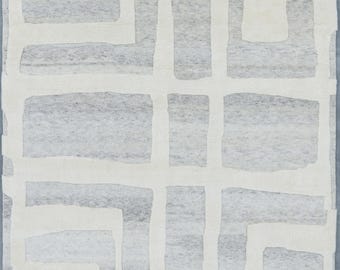 Warm Grain Cleary Ivory wollen vloerkleed, handgeknoopt met een gestructureerd tribaal weefsel, ivoorkleurig crèmekleurig vloerkleed 8x10