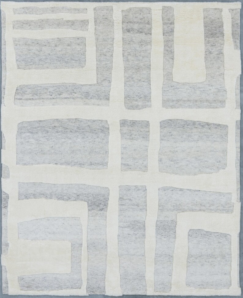 Warm Grain Cleary Ivory wollen vloerkleed, handgeknoopt met een gestructureerd tribaal weefsel, ivoorkleurig crèmekleurig vloerkleed 8x10 afbeelding 1