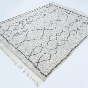 Hoogpolig wollen vloerkleed Bloom Storm, handgeknoopt, pluche, hoog-laagpolig, antracietblauw, vloerkleed 8x10 afbeelding 6