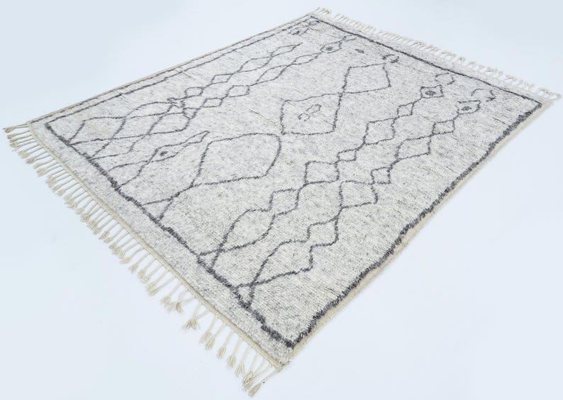 Hoogpolig wollen vloerkleed Bloom Storm, handgeknoopt, pluche, hoog-laagpolig, antracietblauw, vloerkleed 8x10 afbeelding 6