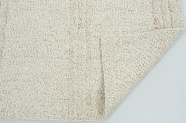 Woven Ridge Aspen Ivory Wool Rug, Hand-Woven Ribbed Directional Weave, Ivory Cream Area Rug 8x10 image 5