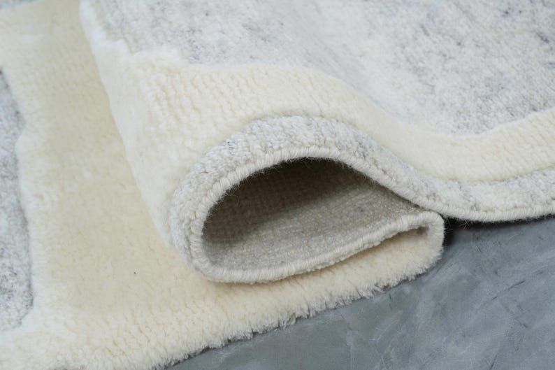 Warm Grain Cleary Ivory wollen vloerkleed, handgeknoopt met een gestructureerd tribaal weefsel, ivoorkleurig crèmekleurig vloerkleed 8x10 afbeelding 9