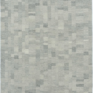 Zacht, handgeweven, laagpolig, taupekleurig vloerkleed van wol, 8x10 cm. afbeelding 1