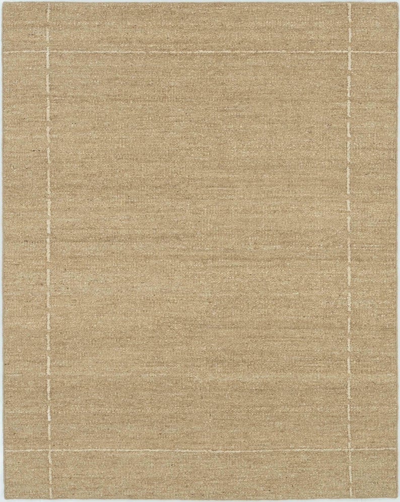 Geweven Ridge Azuriet Camel wollen vloerkleed, handgeweven ribbels met richtingspatroon, warm camelkleurig vloerkleed 8x10 afbeelding 1