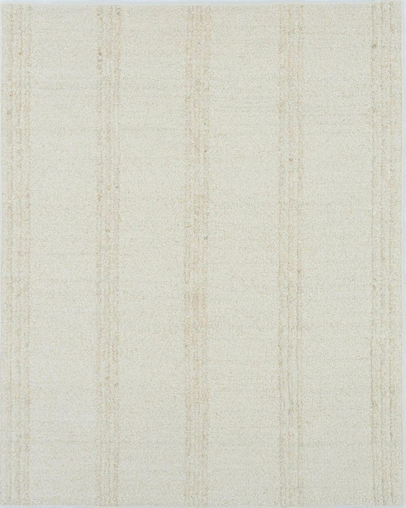 Woven Ridge Aspen Ivory Wool Rug, Hand-Woven Ribbed Directional Weave, Ivory Cream Area Rug 8x10 image 1