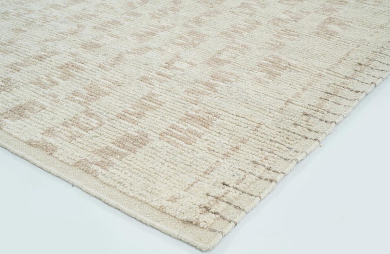 Warm Grain Billow Ivory Wool Rug, Hand-Knotted Textured Tribal Weave, Ivory Cream Area Rug 8x10 image 7