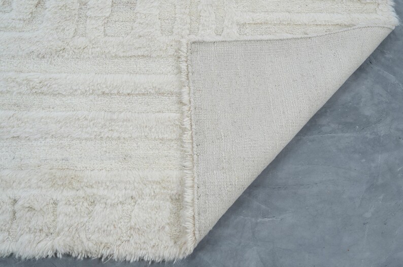 Alfombra de lana Warm Grain Chime color marfil, tejido tribal texturizado anudado a mano, alfombra de área color crema marfil de 8x10 imagen 5