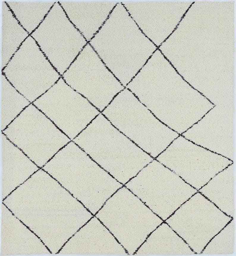Tapis Warm Grain Cress en laine ivoire, tissé à la main, motif tribal texturé, tapis crème ivoire 8x10 image 2