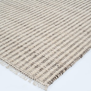 Woven Ridge Clove Cream Wool Rug, Hand-Woven Ribbed Directional Weave, Cream Area Rug 8x10 image 1
