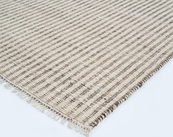 Woven Ridge Clove Cream Wool Rug, Hand-Woven Ribbed Directional Weave, Cream Area Rug 8x10