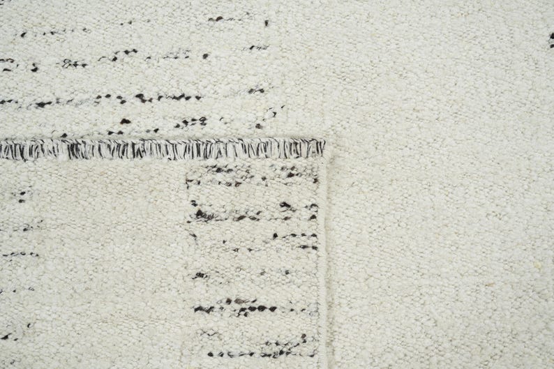 Warm Grain Brocade Ivory Wool Rug, Hand-Woven Textured Tribal Weave, Ivory Cream Area Rug 8x10 image 3