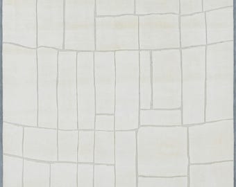 Quiet Weave Bramble Ivory Wool Rug, Hand-Knotted Tone-on-Tone Subtle Texture, Ivory Cream Area Rug 8x10
