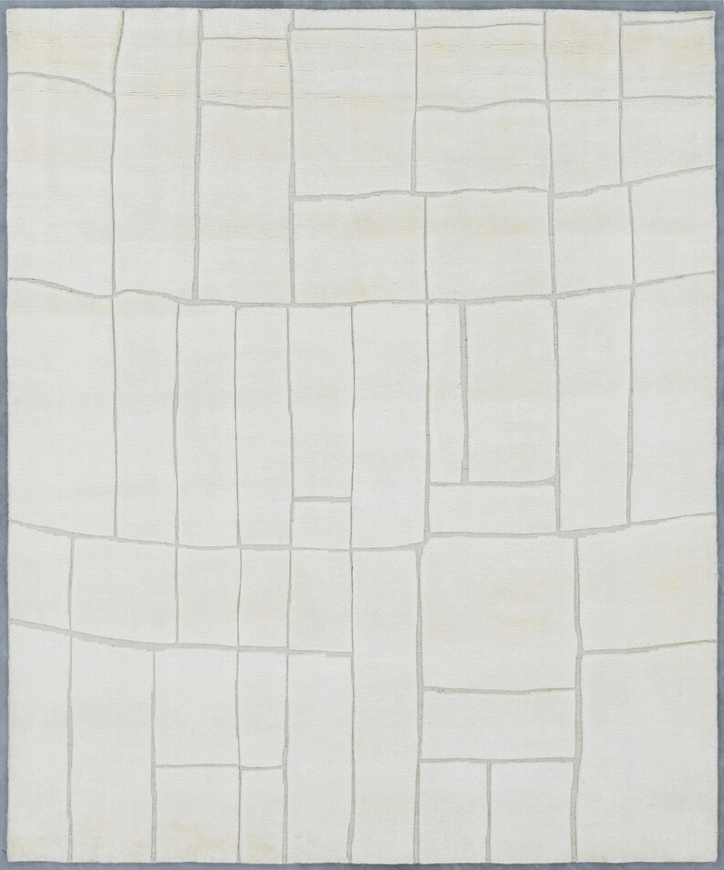 Quiet Weave Bramble Ivory Wool Rug, Hand-Knotted Tone-on-Tone Subtle Texture, Ivory Cream Area Rug 8x10 image 1