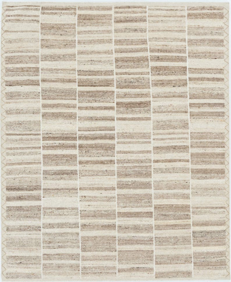 Deep Pile Copse Cream Wool Rug, Hand-Knotted Plush High-Low Pile, Cream Area Rug 8x10 image 3