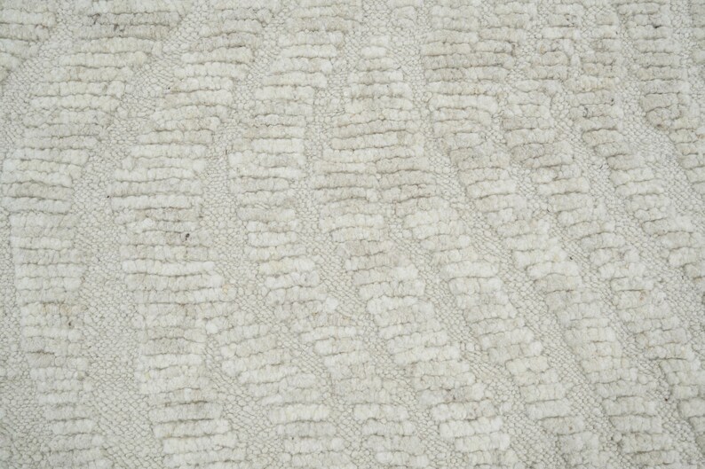 Still Water Burnish Ivory Wool Rug, Hand-Knotted Tonal Washed Pattern, Ivory Cream Area Rug 8x10 image 1