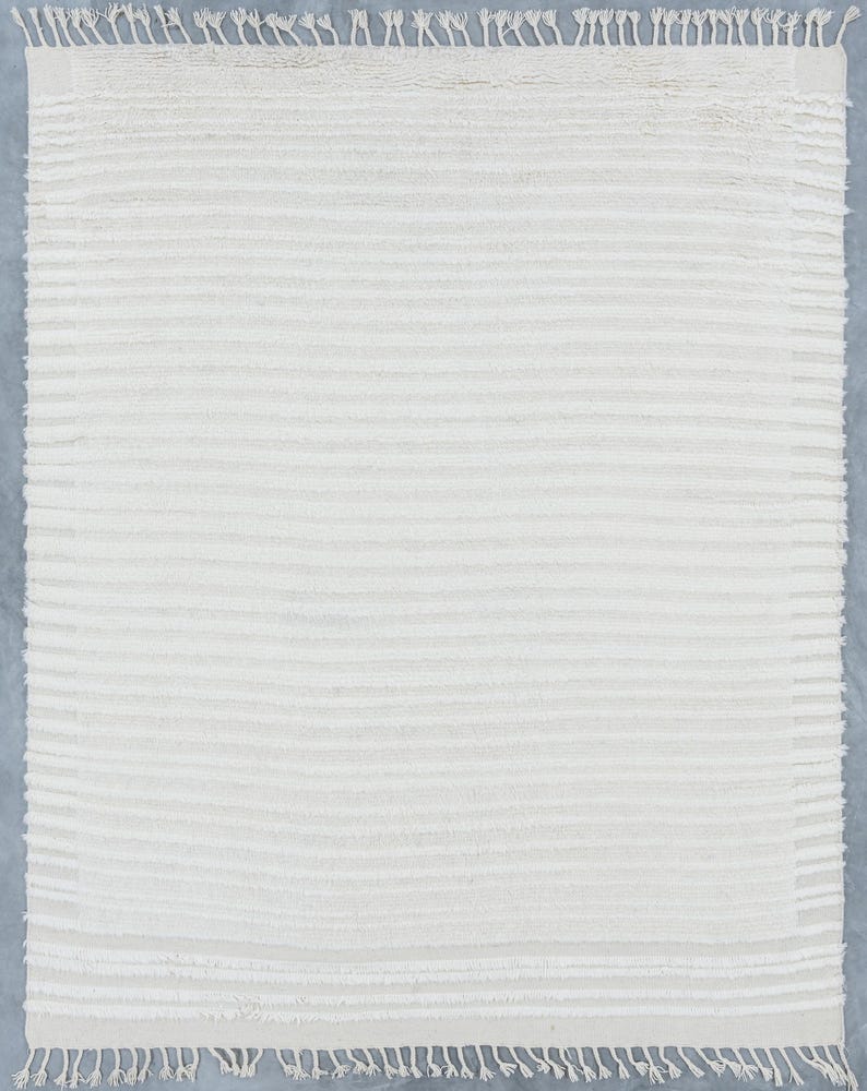 Warm Grain Cardamom Ivory wollen vloerkleed, handgeknoopt met een gestructureerd tribaal weefsel, ivoorkleurig crèmekleurig vloerkleed 8x10 afbeelding 1