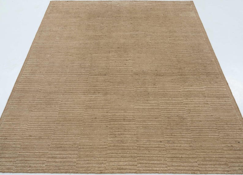 Deep Pile Crest Camel Wool Rug, Hand-Knotted Plush High-Low Pile, Warm Camel Area Rug 8x10 image 2